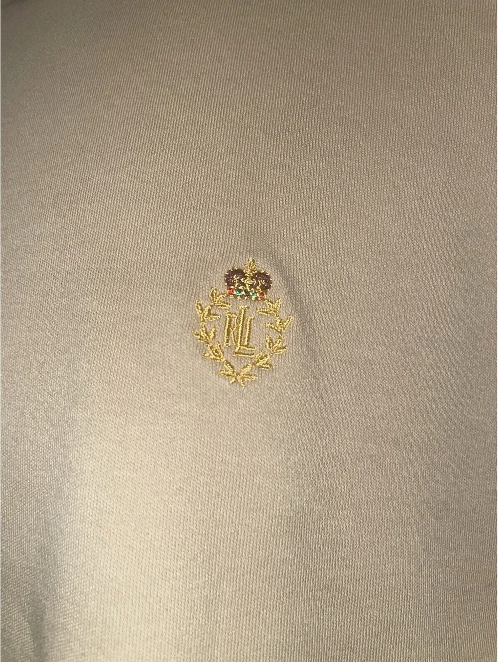 Vintage Lauren Ralph Lauren Polo Shirt Mens L Beige Brown Crest Logo Cotton